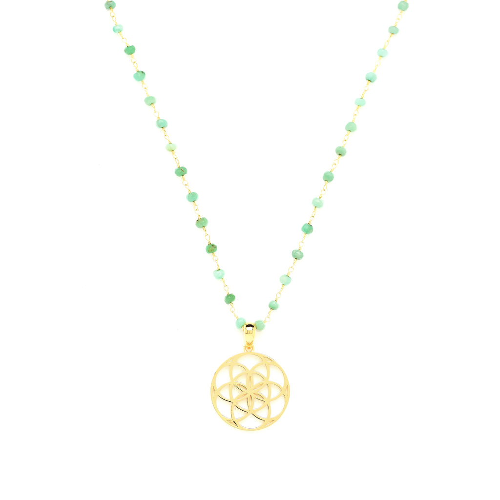 Self Love & Healing Seed of Life Necklace – Chrysoprase – 18k Gold Finish Sacred Geometry Pendant