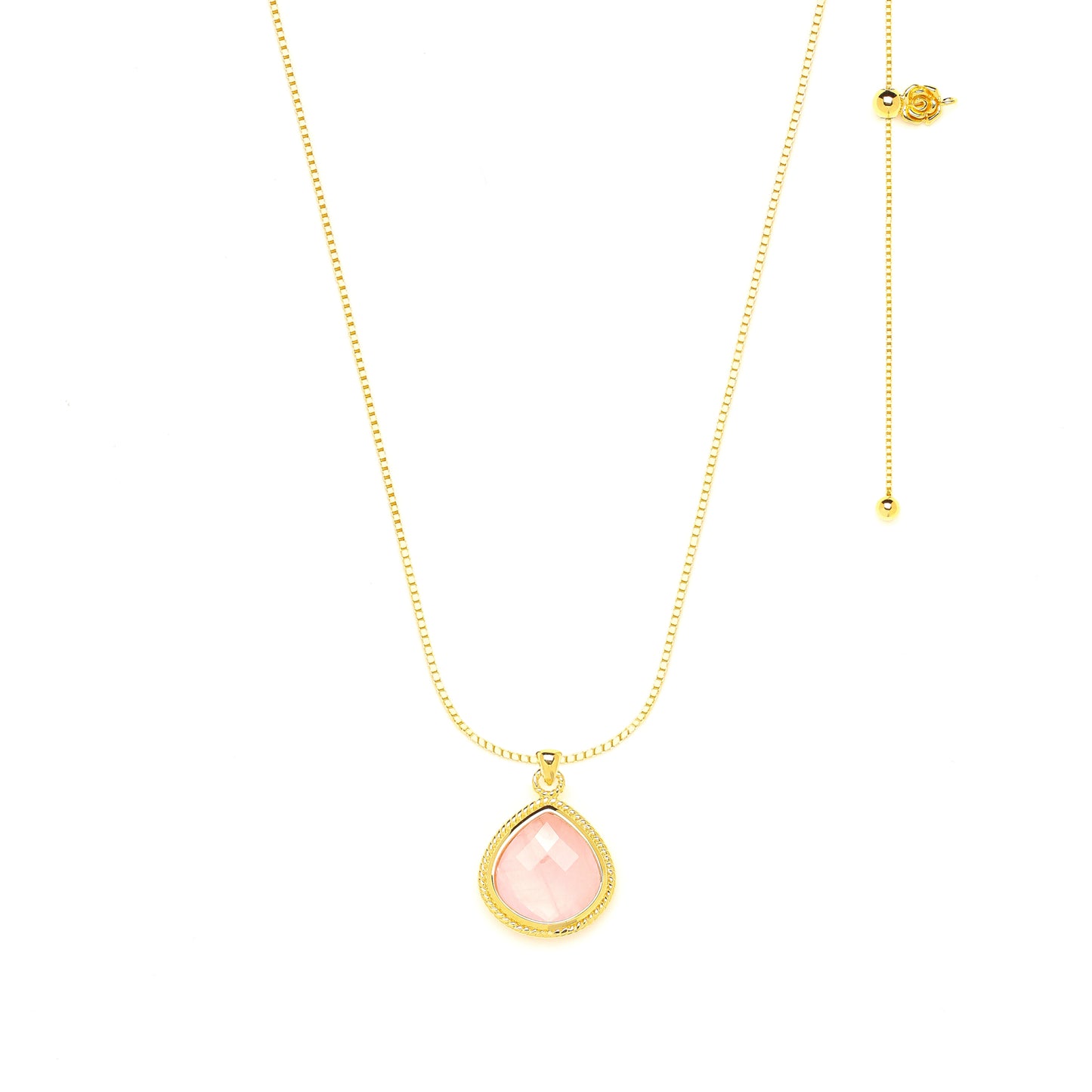 Rose Quartz Compassionate Heart Adjustable Necklace, 18K Gold