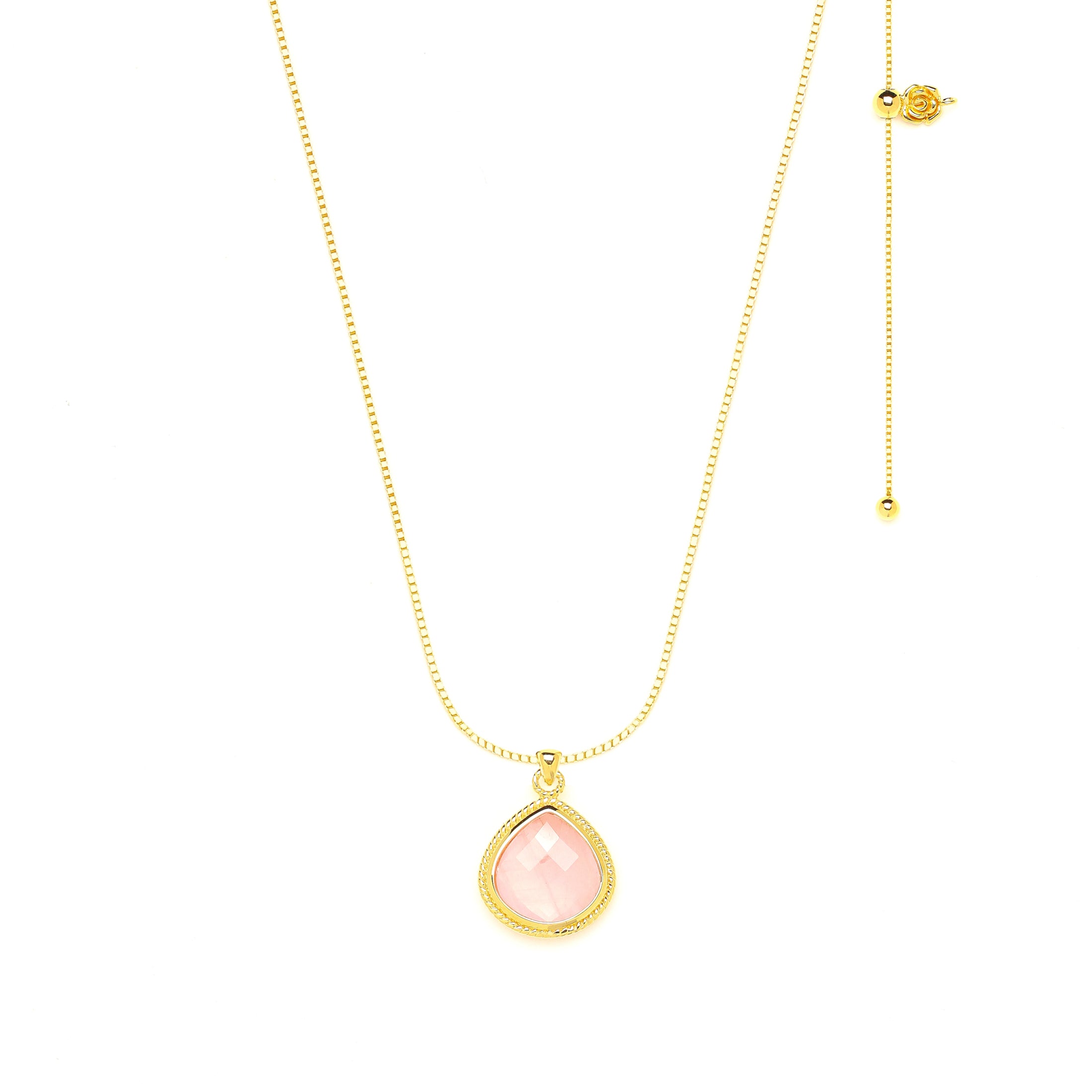 Rose Quartz Compassionate Heart Adjustable Necklace - 18K Gold