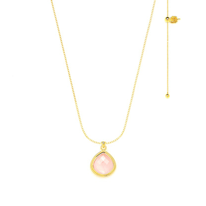 Rose Quartz Compassionate Heart Adjustable Necklace, 18K Gold