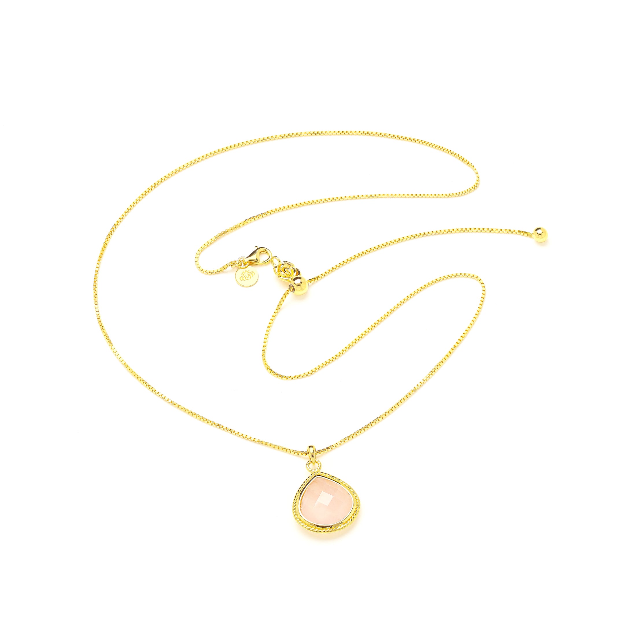 Rose Quartz Compassionate Heart Adjustable Necklace - 18K Gold