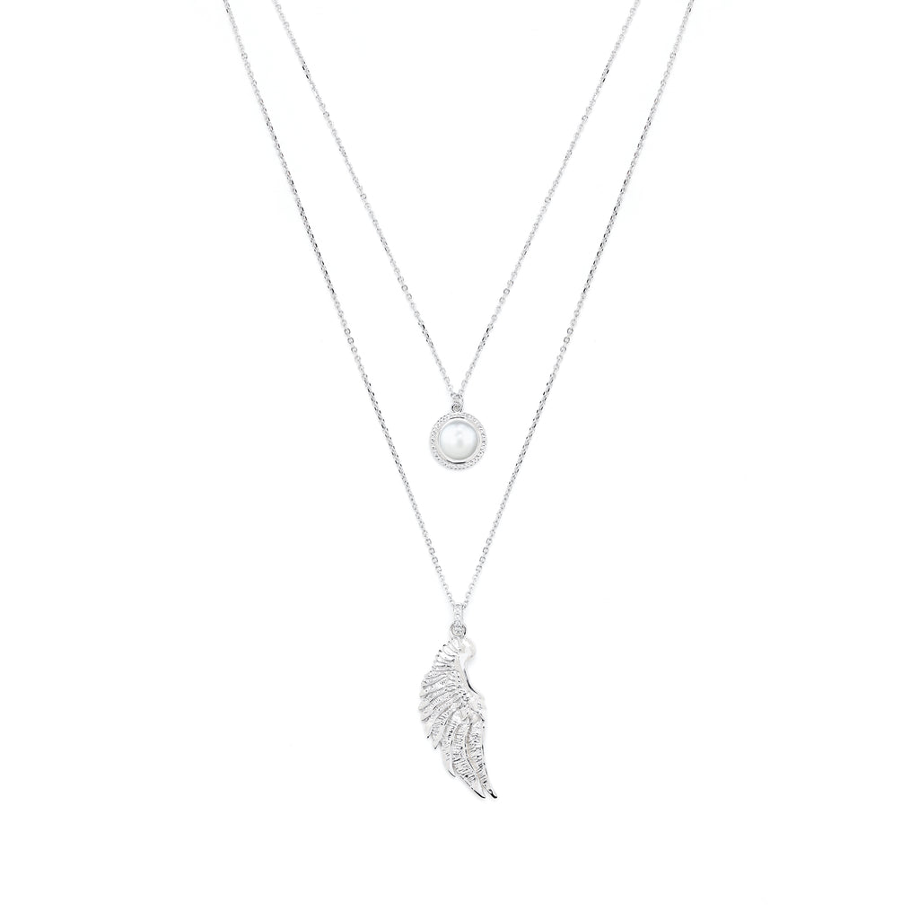 Archangel Gabriel Angel Of Communication Necklace - White Rhodium - Clear Quartz