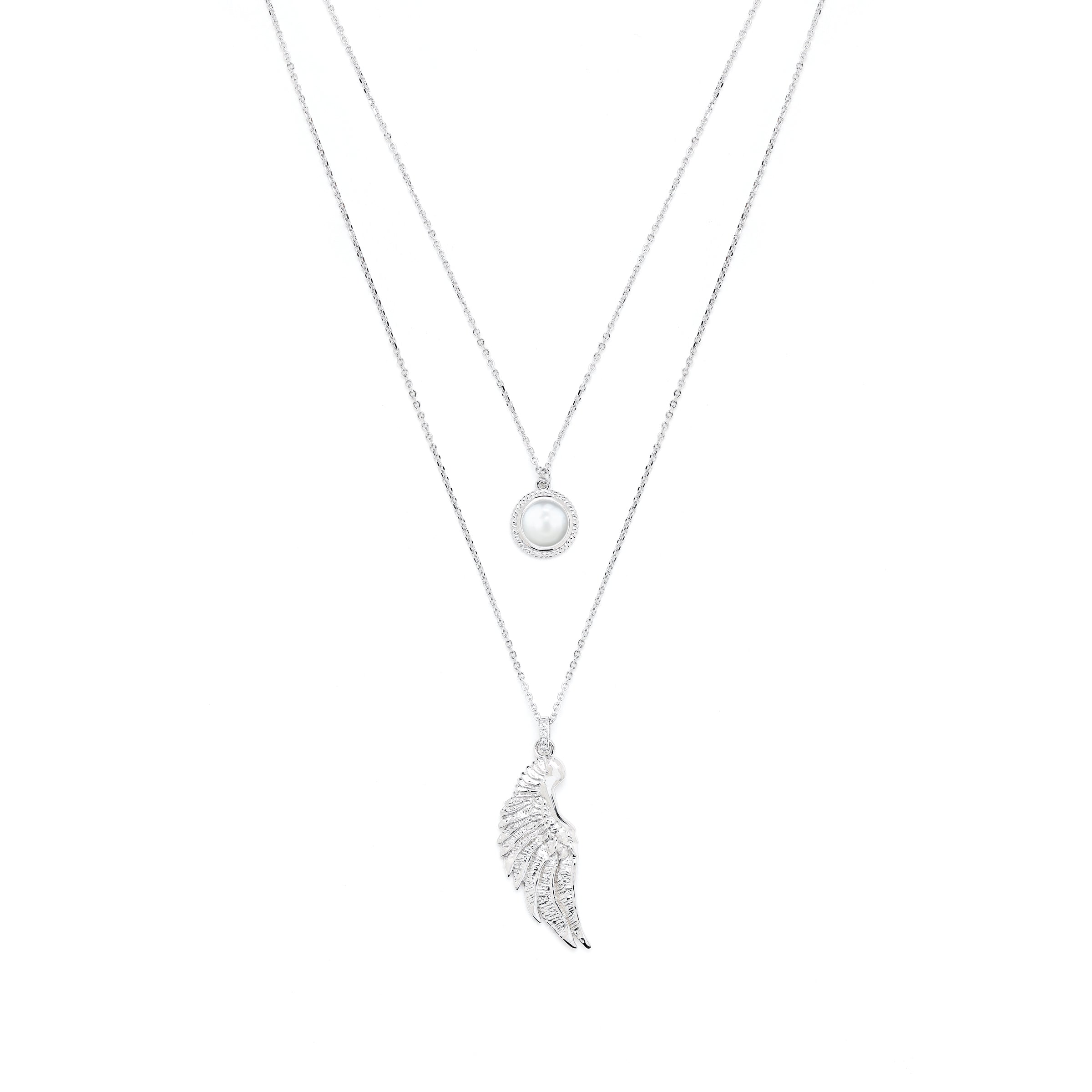 Archangel Gabriel Angel Of Communication Necklace - White Rhodium - Clear Quartz
