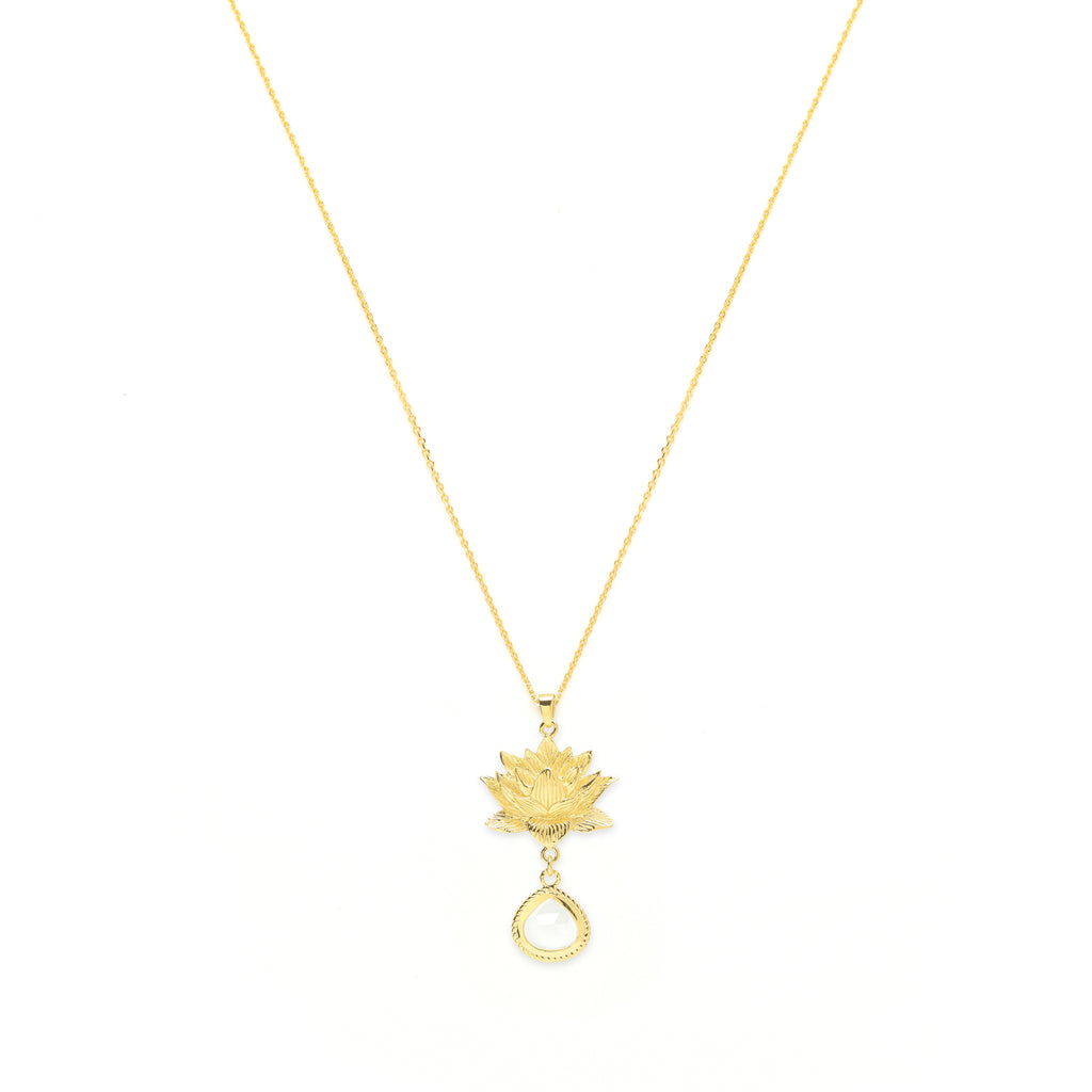 Goddess Lotus Necklace - Moonstone - 18K Gold