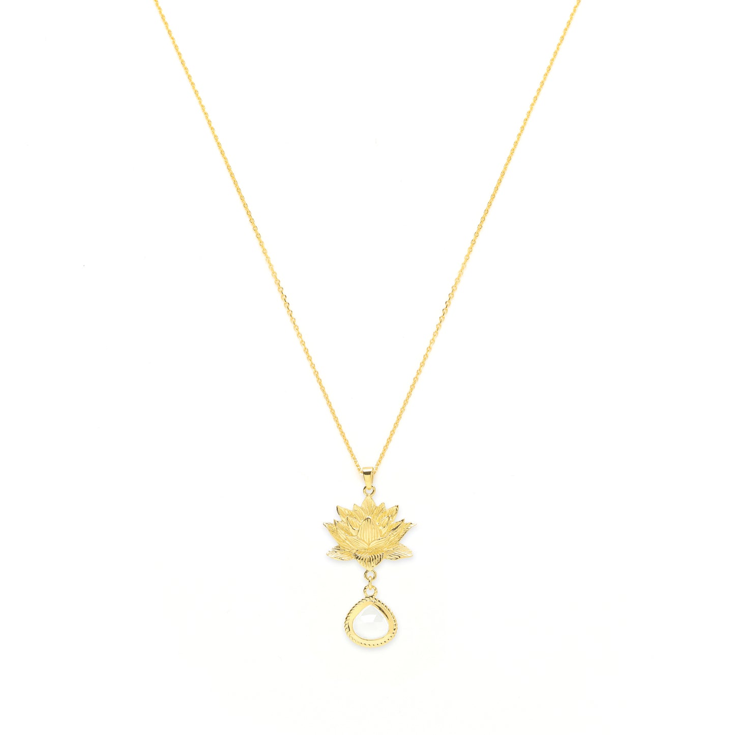 Goddess Lotus Necklace, Moonstone, 18K Gold