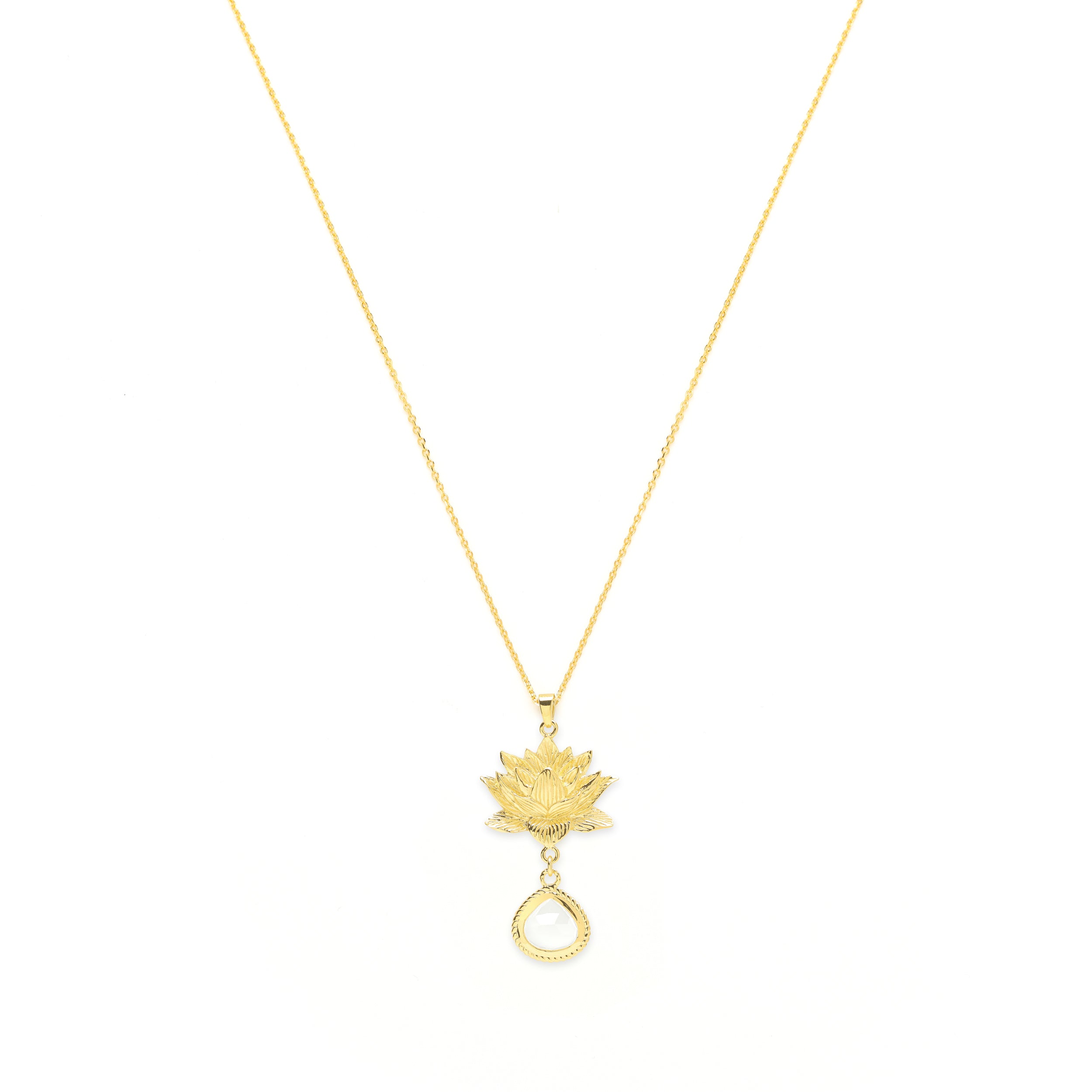 Goddess Lotus Necklace - Moonstone - 18K Gold