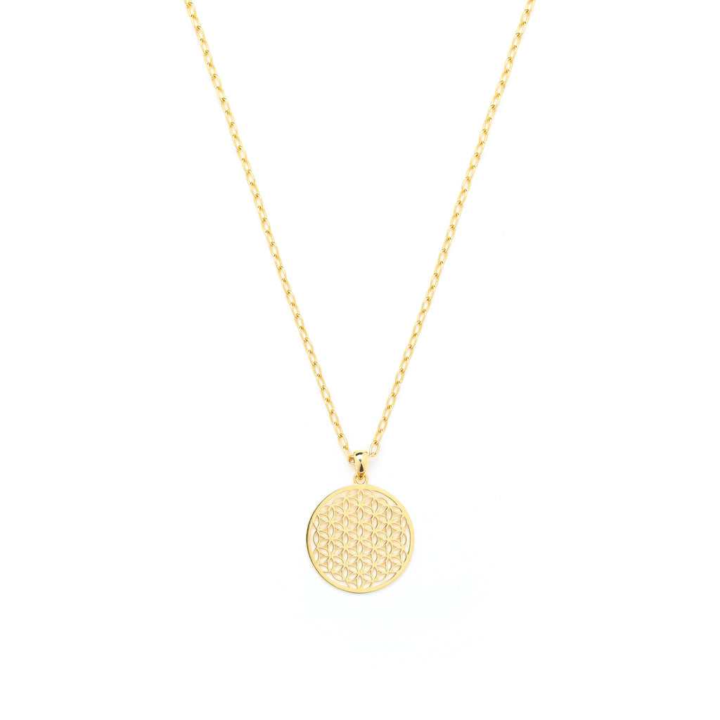 Flower of Life Link Chain Necklace – 18K Gold Over Sterling Silver Spiritual Jewelry