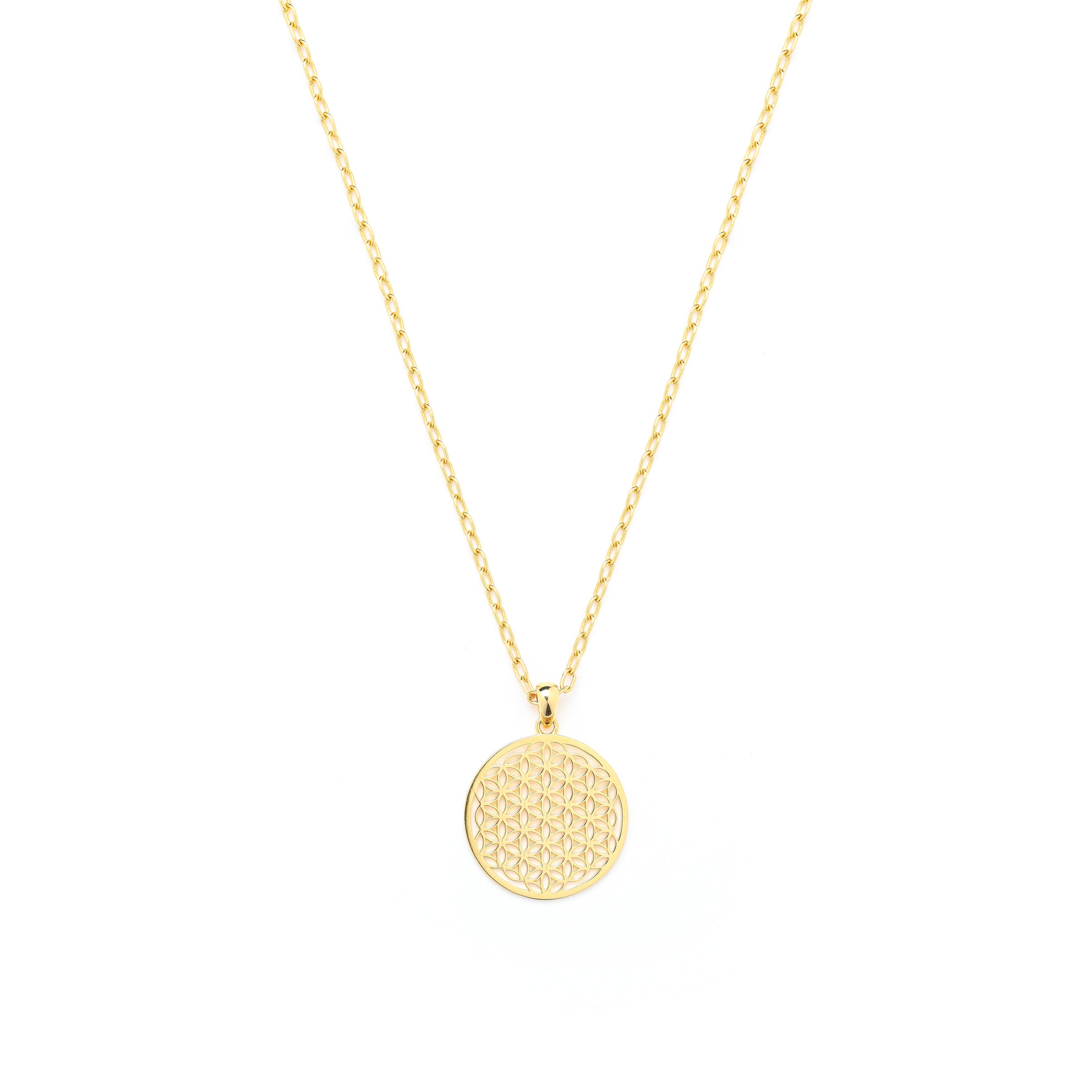 Flower of Life Link Chain Necklace – 18K Gold Over Sterling Silver Spiritual Jewelry