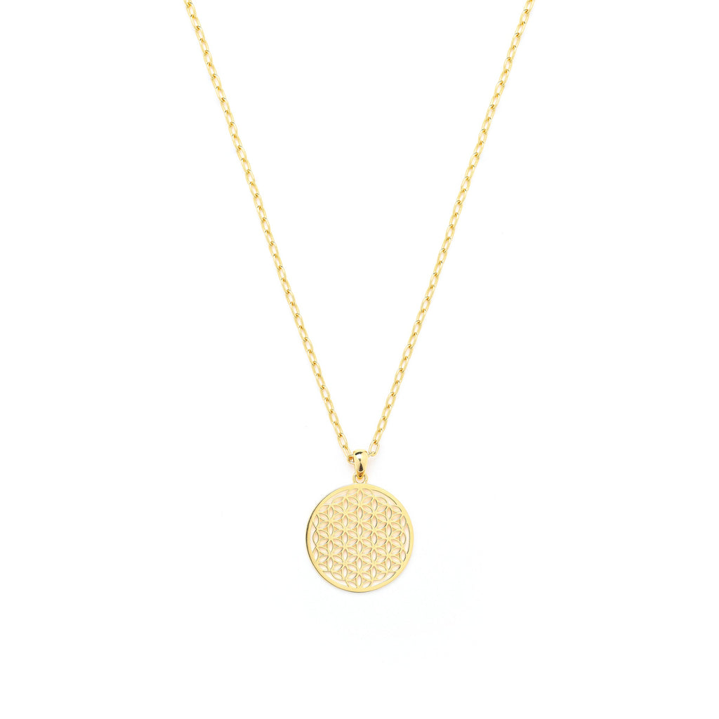 Flower of Life Link Chain Necklace – White Rhodium Over Sterling Silver Spiritual Jewelry