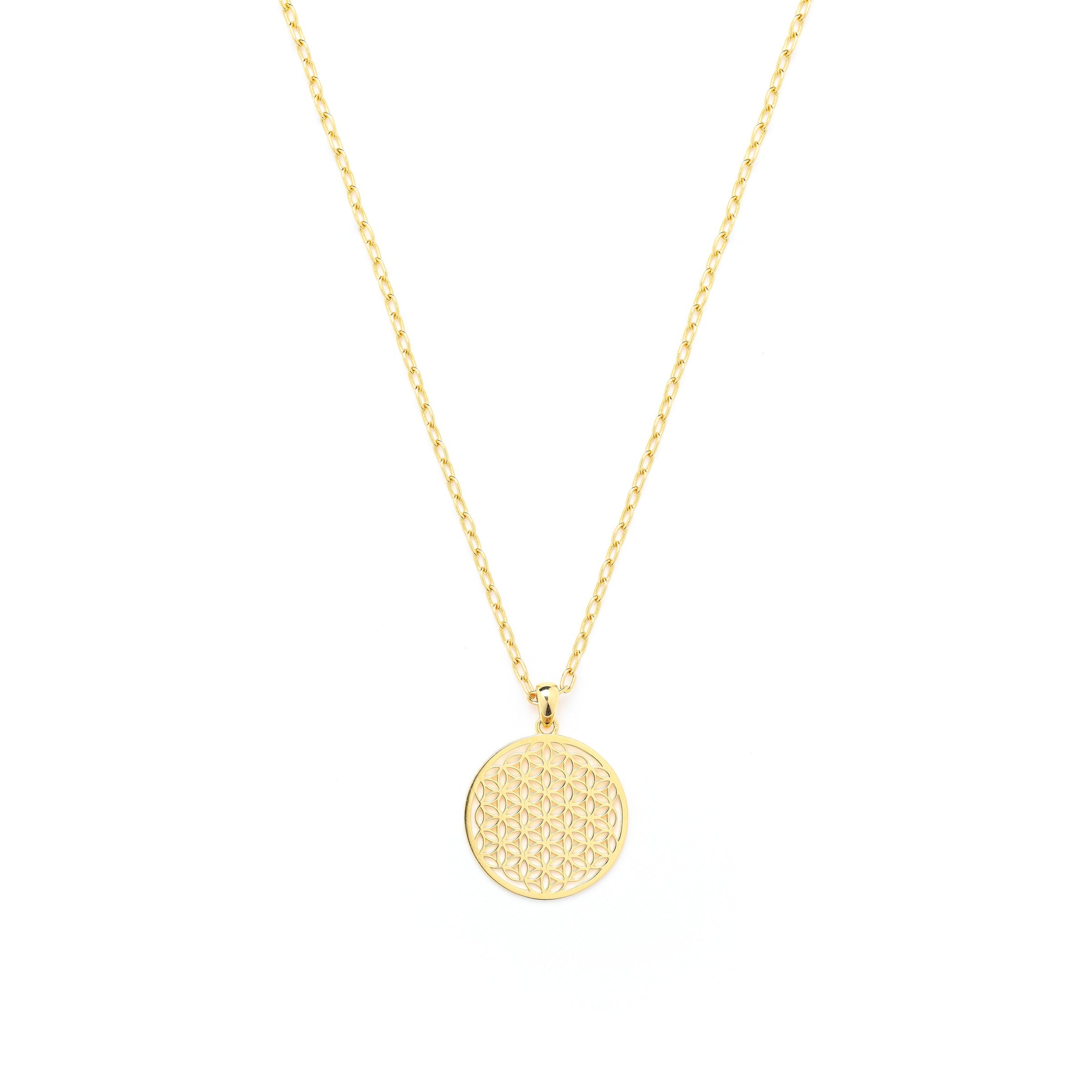 Flower of Life Link Chain Necklace – White Rhodium Over Sterling Silver Spiritual Jewelry