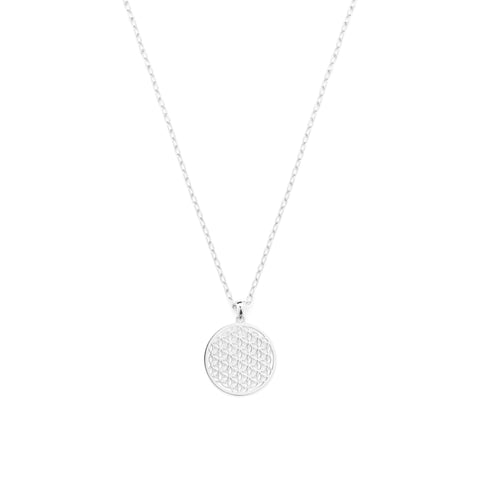 Flower Of Life Necklace, White Rhodium Over Sterling Silver, Link Chain