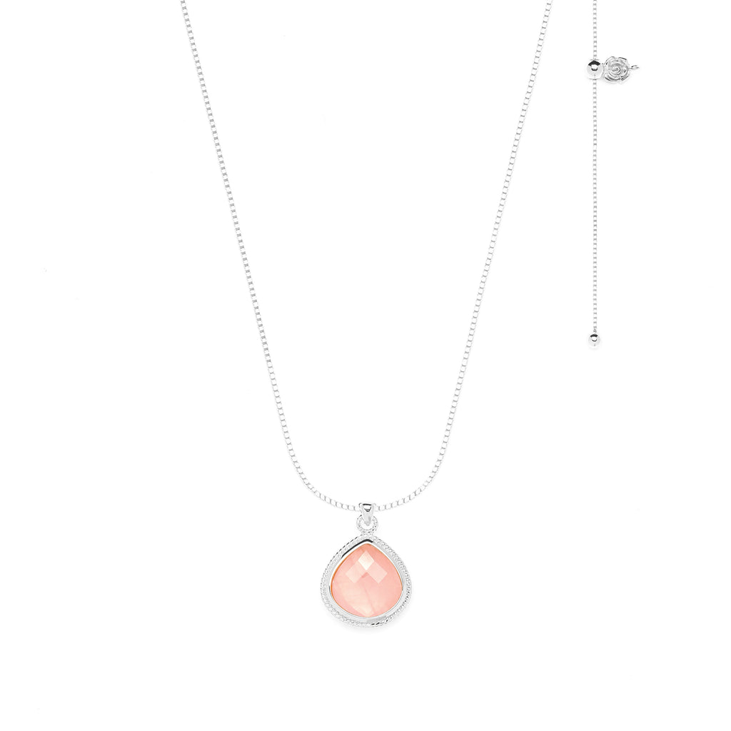 Rose Quartz Compassionate Heart Adjustable Necklace – White Rhodium Spiritual Jewelry
