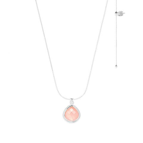 Rose Quartz Compassionate Heart Adjustable Necklace, White Rhodium