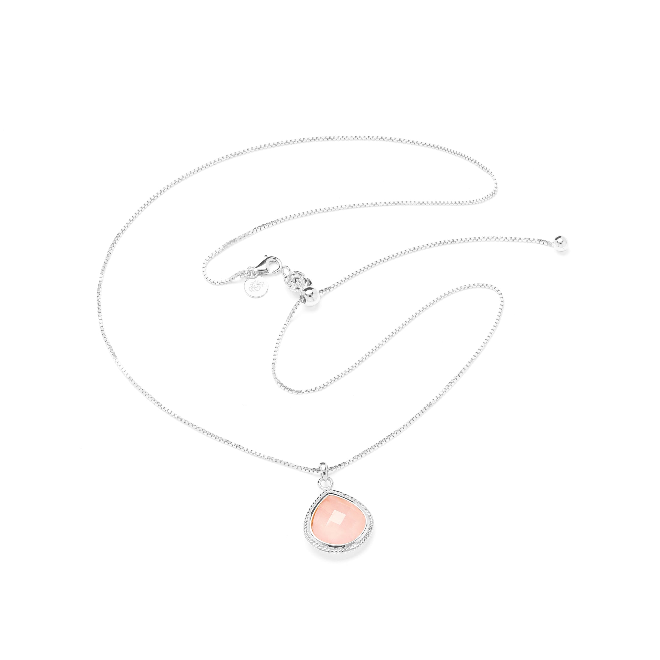 Rose Quartz Compassionate Heart Adjustable Necklace – White Rhodium Spiritual Jewelry