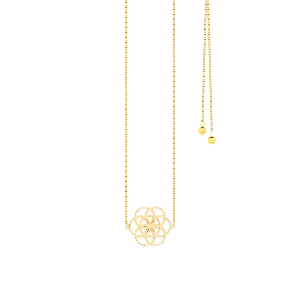 Seed of Life Choker - Y-Style Lariat - Reversible Necklace - 18K Gold
