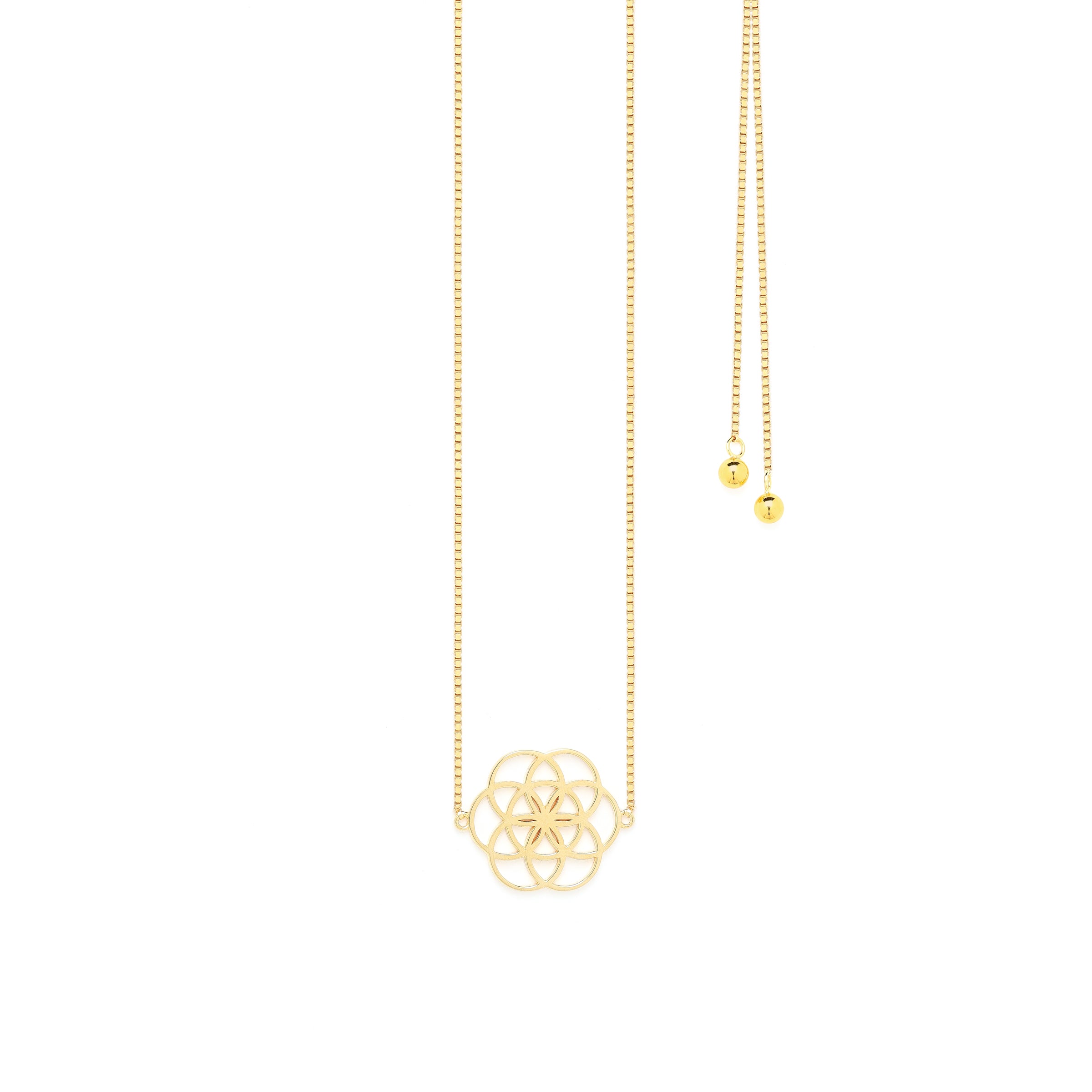 Seed of Life Choker - Y-Style Lariat - Reversible Necklace - 18K Gold