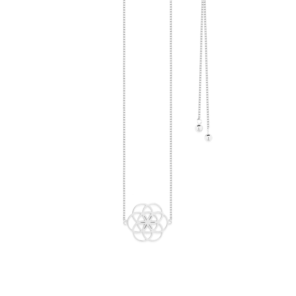 Seed of Life Reversible Y-Lariat Choker Necklace – White Rhodium Spiritual Jewelry