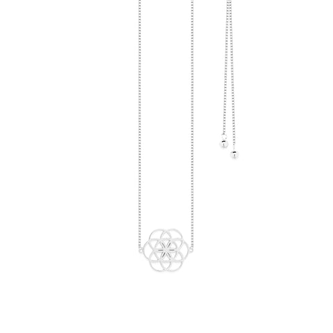 Seed of Life Choker/Y-Style Lariat, Reversible Necklace, White Rhodium
