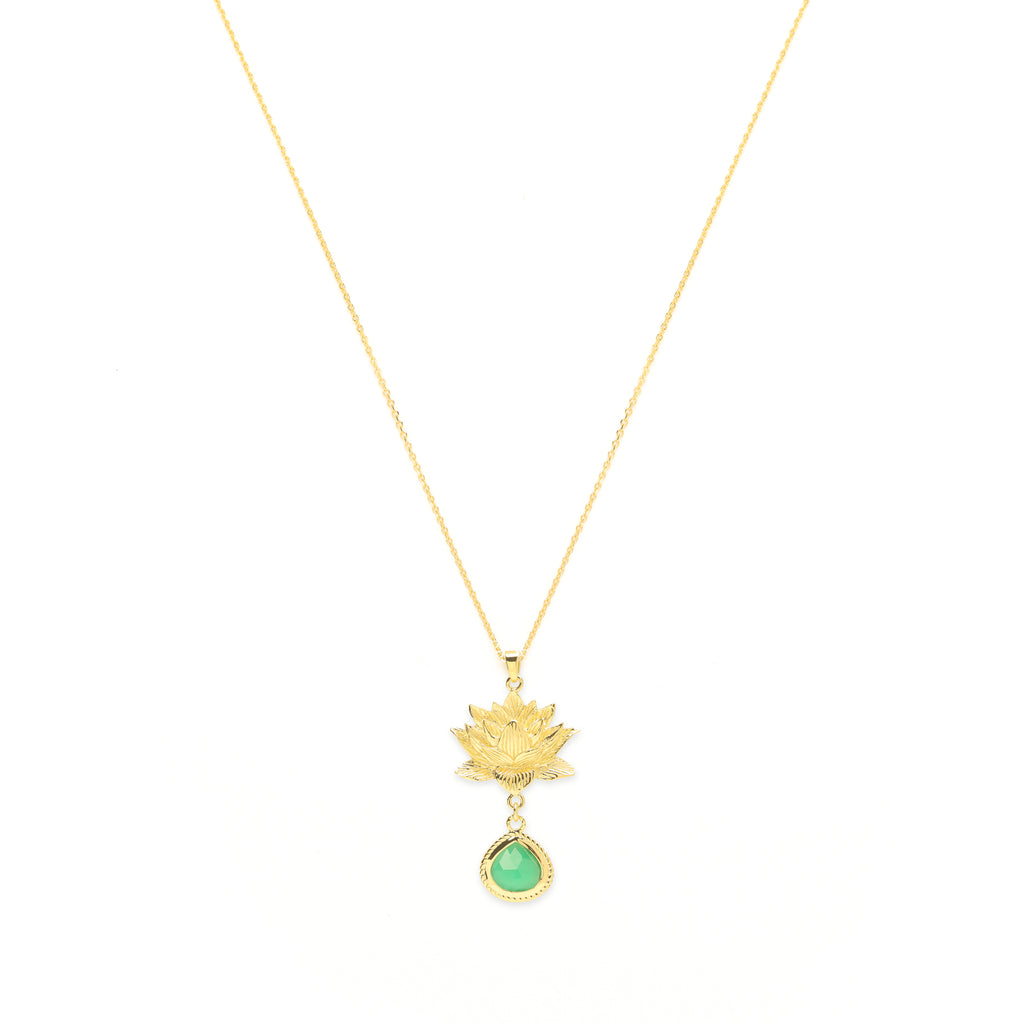 Aura Cleansing Lotus Necklace - Green Agate - 18K Gold - Seen in Vanity Fair UK