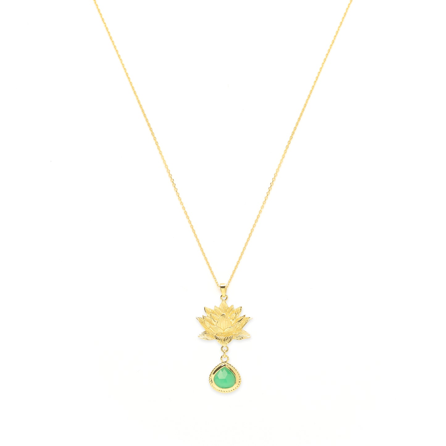 Aura Cleansing Lotus Necklace, Green Agate, 18K Gold, Seen in Vanity Fair UK