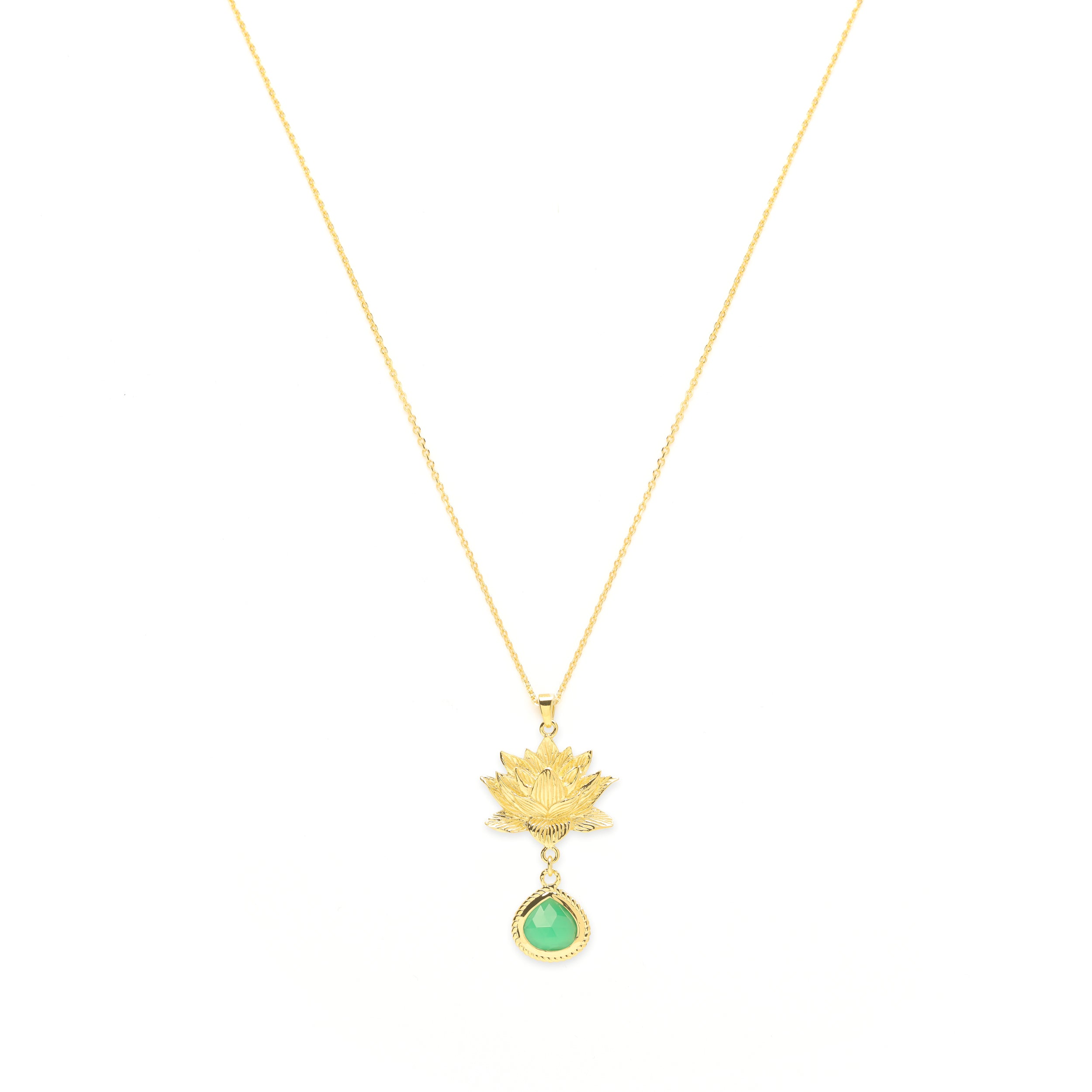 Aura Cleansing Lotus Necklace - Green Agate - 18K Gold - Seen in Vanity Fair UK