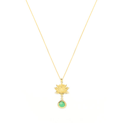Aura Cleansing Lotus Necklace, Green Agate, 18K Gold, Seen in Vanity Fair UK