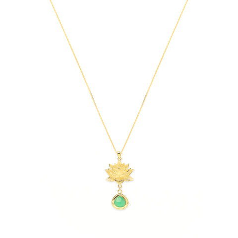 Aura Cleansing Lotus Necklace, Green Agate, 18K Gold, Seen in Vanity Fair UK