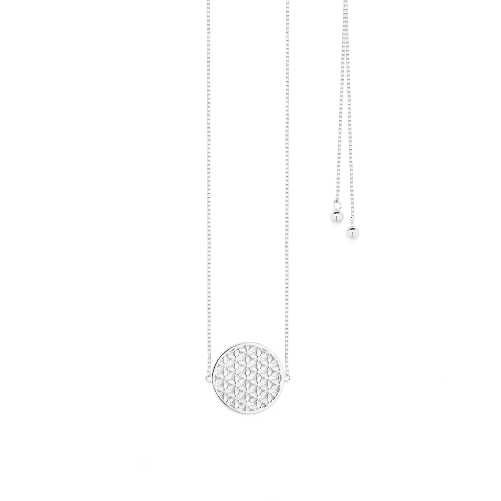 Flower of Life Choker Necklace – Y-Style Lariat Reversible in White Rhodium