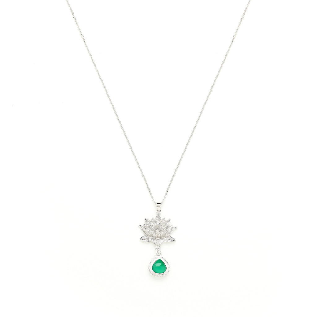 Aura Cleansing Lotus Necklace – Green Agate – White Rhodium | Seen in Vanity Fair UK
