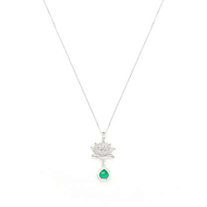 Aura Cleansing Lotus Necklace, Green Agate, White Rhodium, Seen in Vanity Fair UK