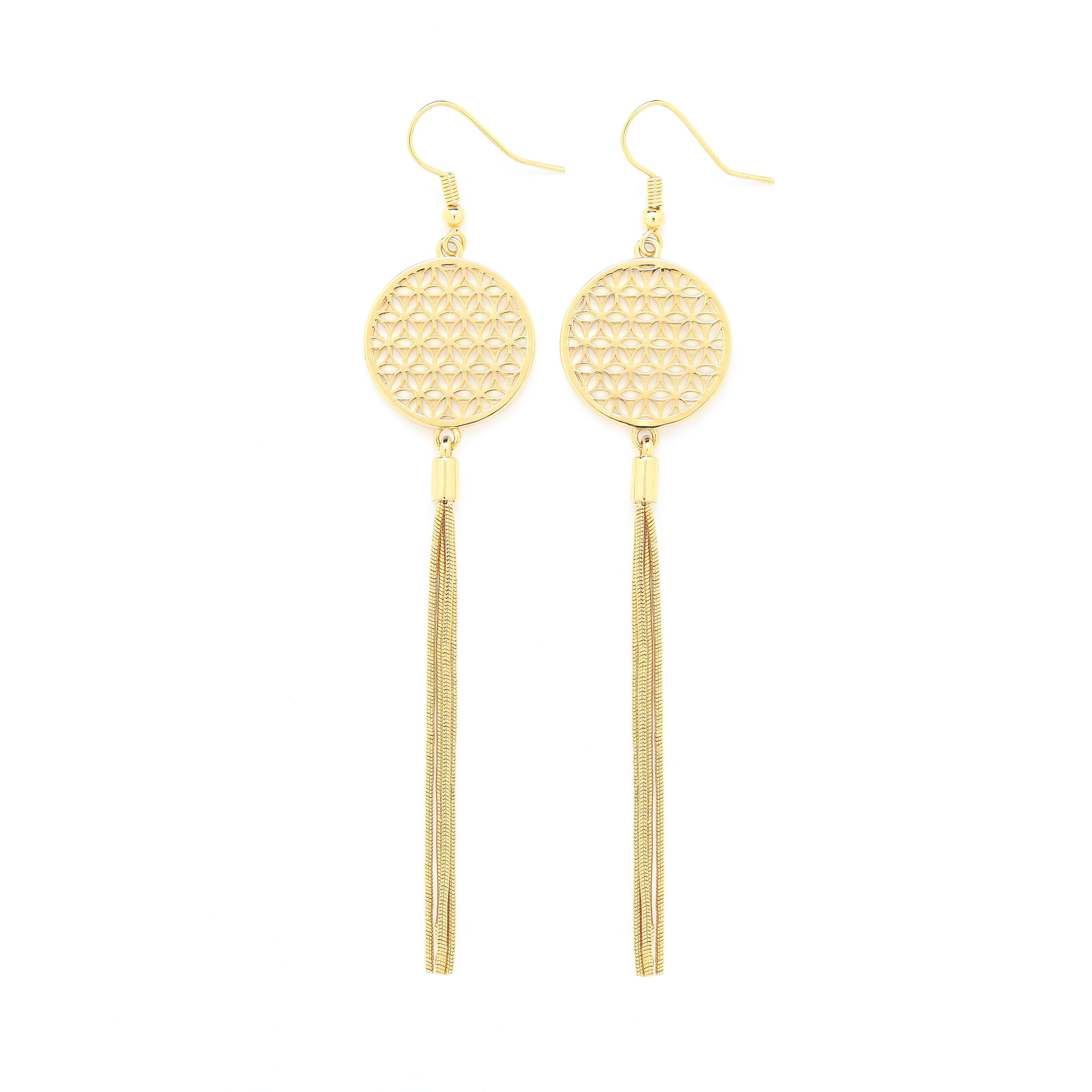 Flower of Life Protection Tassel Earrings - 18K Gold over Sterling Silver