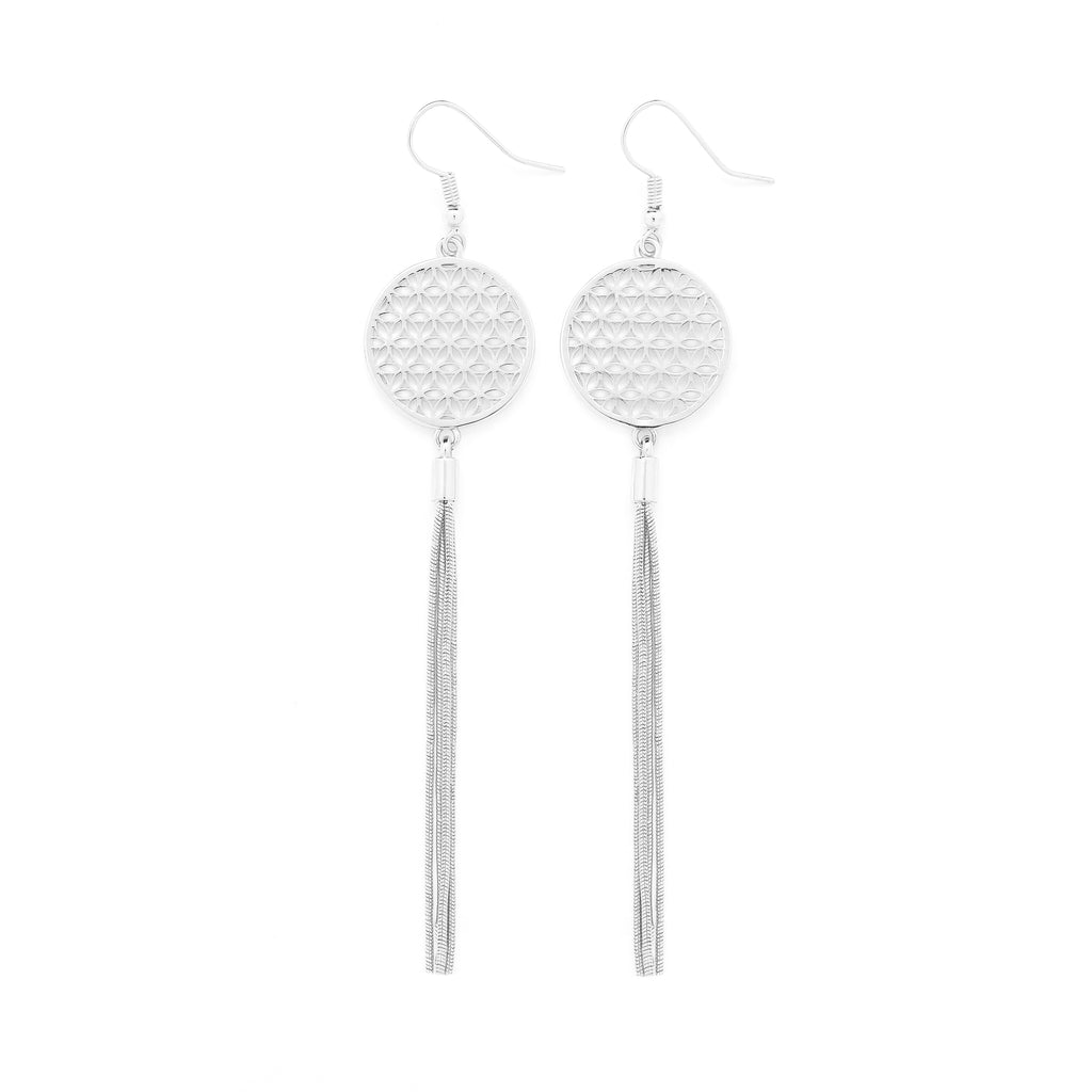 Flower of Life Protection Tassel Earrings - 18K Gold over Sterling Silver