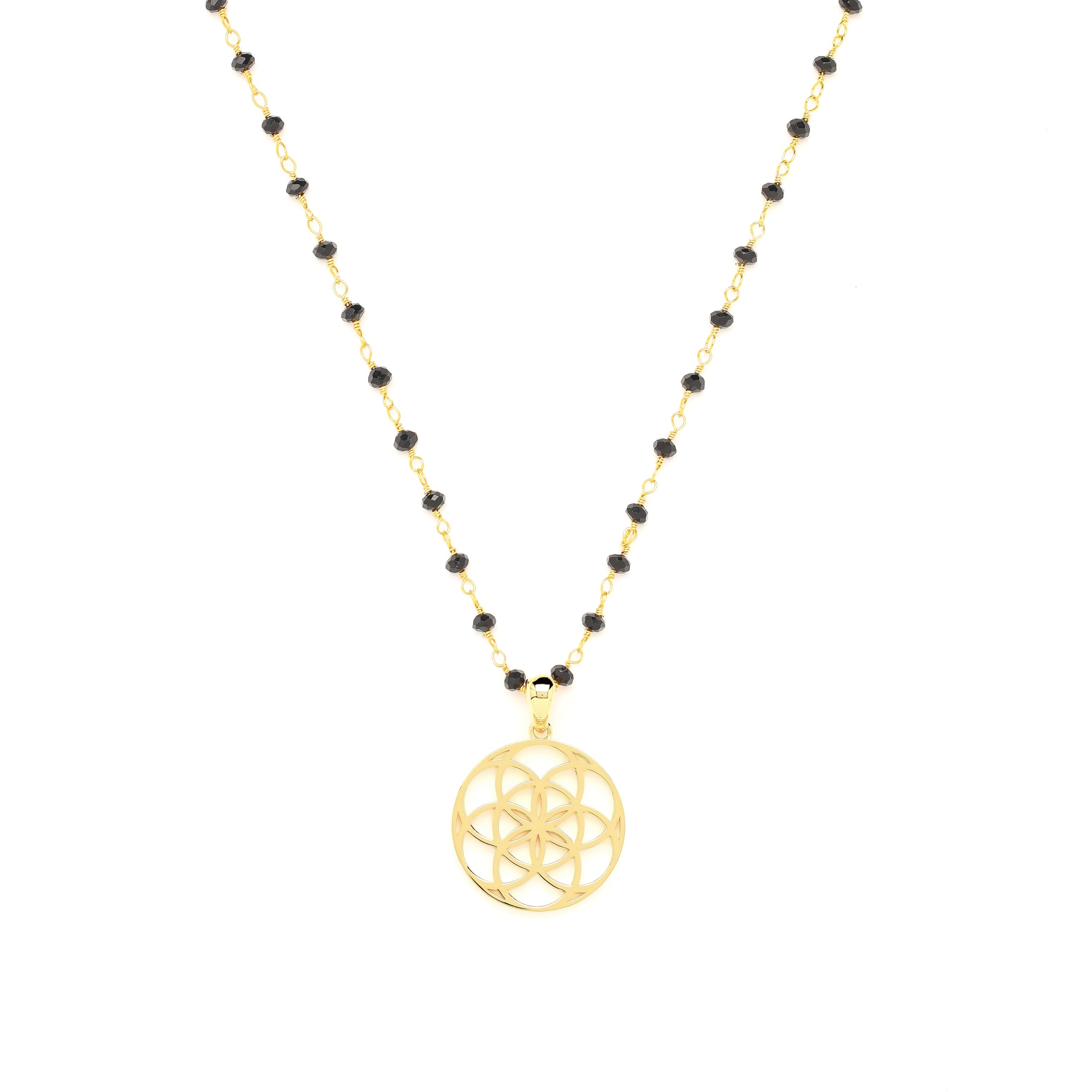 Energy Clearing Seed of Life Necklace – Black Spinel – 18K Gold Finish