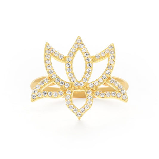 Illuminate Lotus Ring 18K Gold Plated, White Topaz Pave