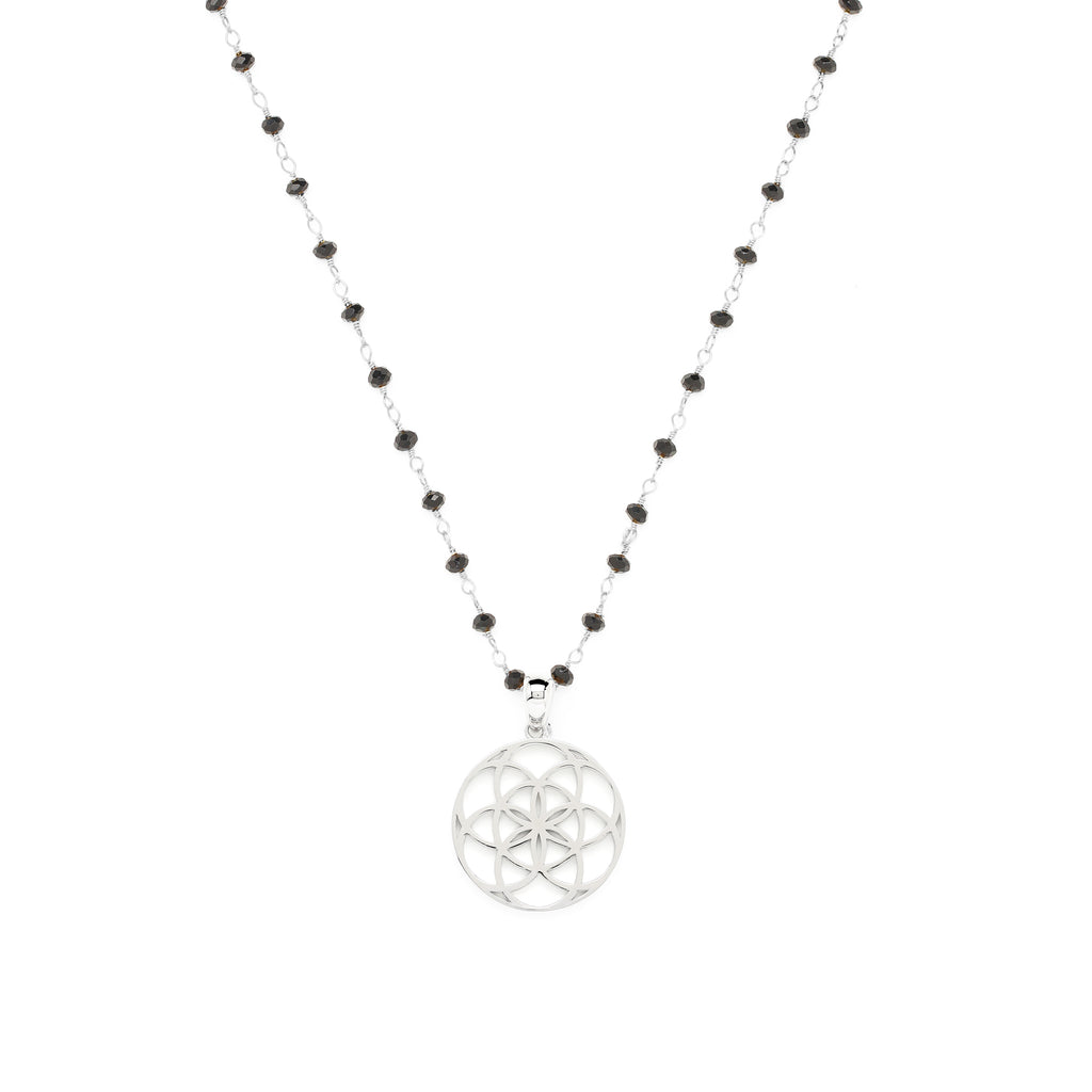 Energy Clearing Seed of Life Necklace – Black Spinel – White Rhodium Spiritual Jewelry