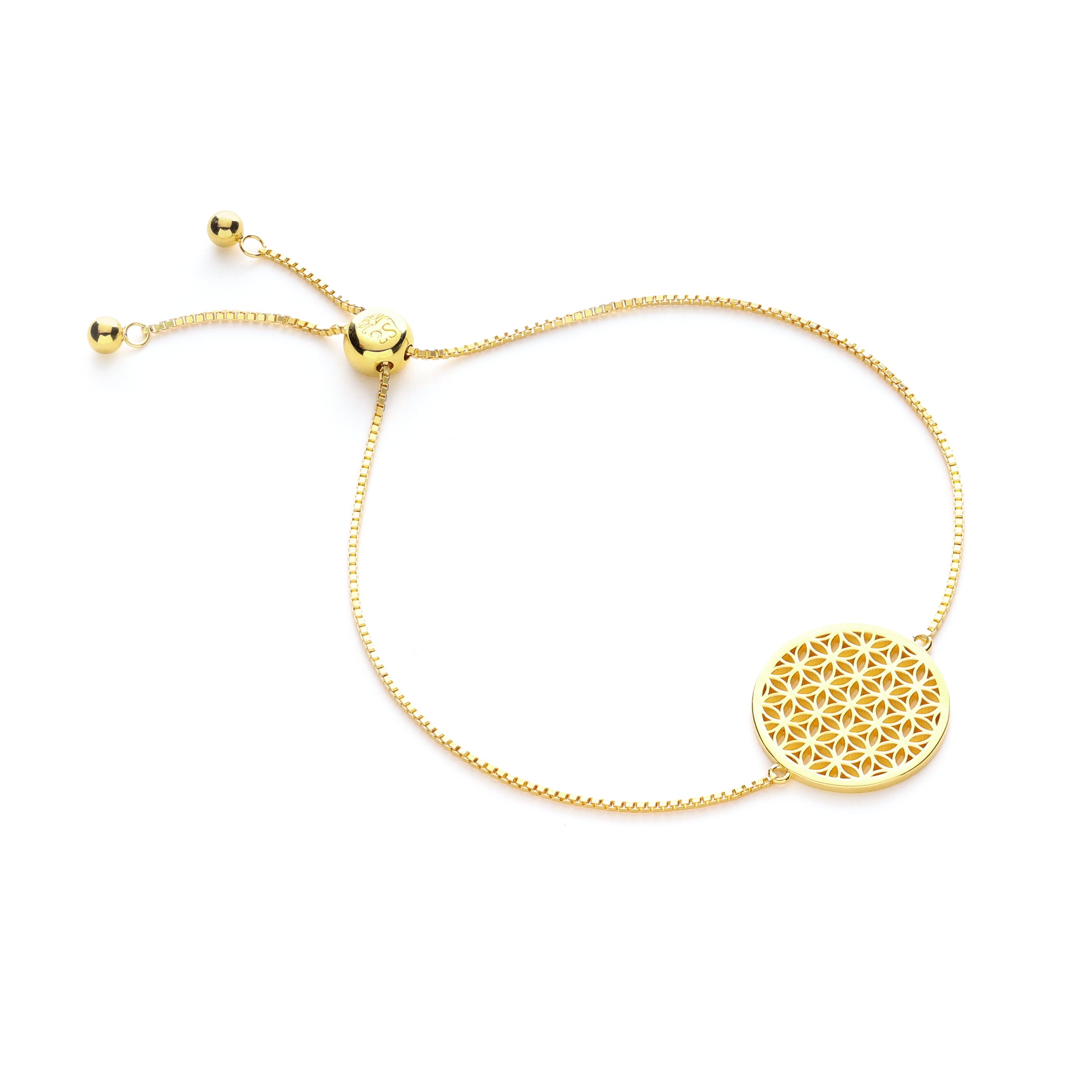 Flower of Life Sterling Silver - 18K Gold Adjustable Chain Bracelet - one size