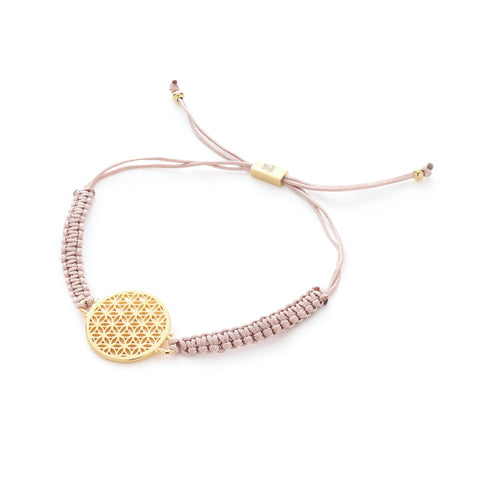 Heart in Bloom Flower of Life Woven Bracelet, Taupe, White Rhodium, One Size
