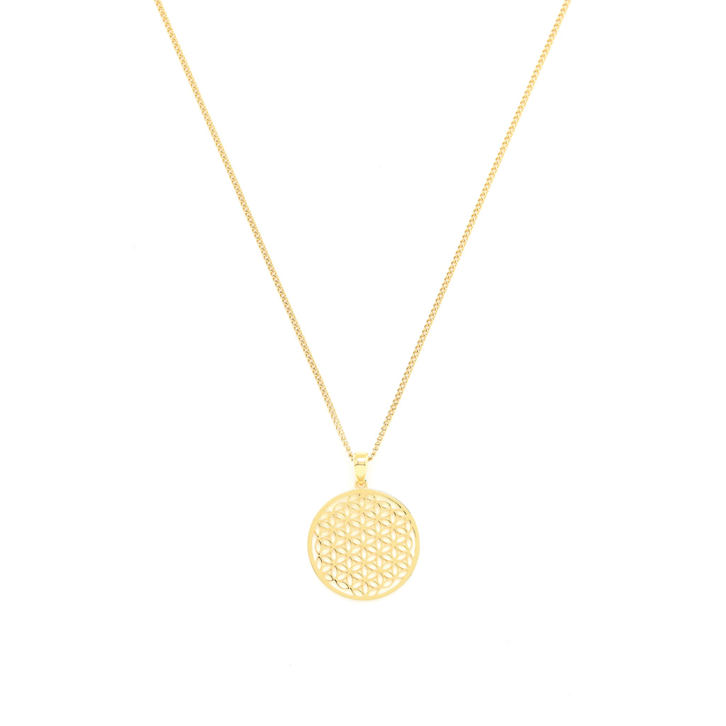 Flower of Life Necklace – White Rhodium – All Gender Sacred Geometry Jewelry