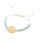 Luck & Prosperity Sri Yantra Friendship Bracelet – Sage Green in White Rhodium, One Size