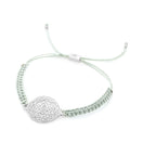 Luck & Prosperity Sri Yantra Friendship Bracelet – Sage Green in White Rhodium, One Size