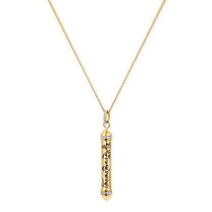 OM MANI PADME HUM 18k Gold, White Topaz Prayer Necklace, *Seen in Harper's Bazaar UK