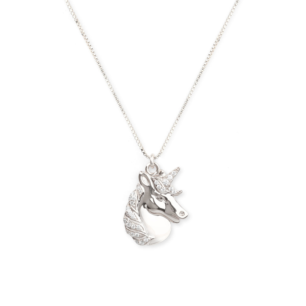 Mystical Unicorn Necklace, White Rhodium with Zirconia Diamond
