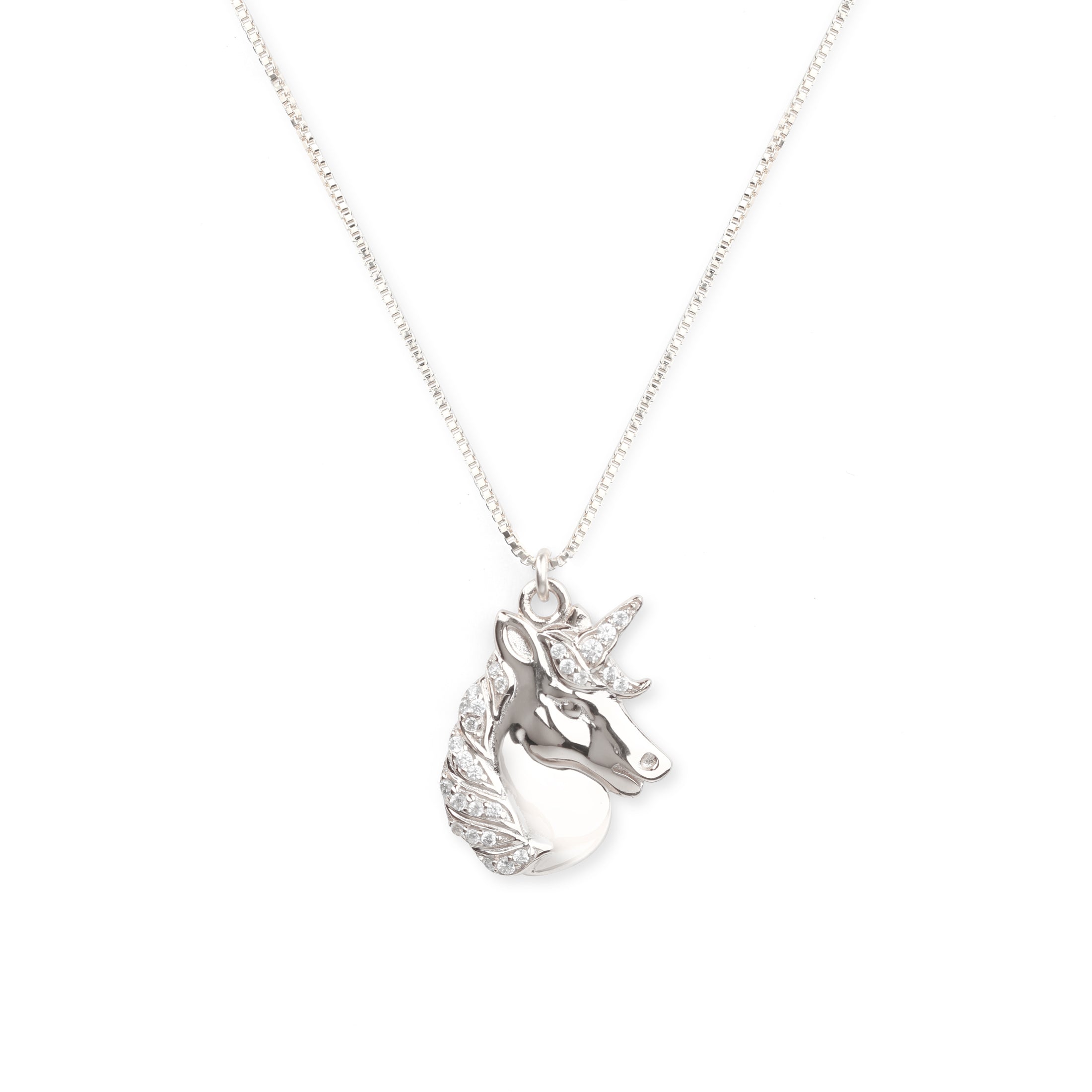 Mystical Unicorn Necklace, White Rhodium with Zirconia Diamond