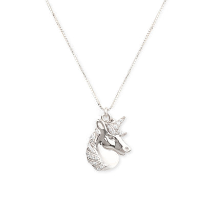 Mystical Unicorn Necklace, White Rhodium with Zirconia Diamond