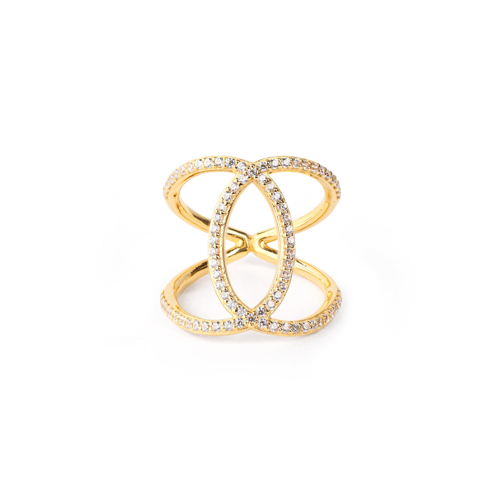 Ascension Criss Cross Ring - 18k Gold - White Topaz