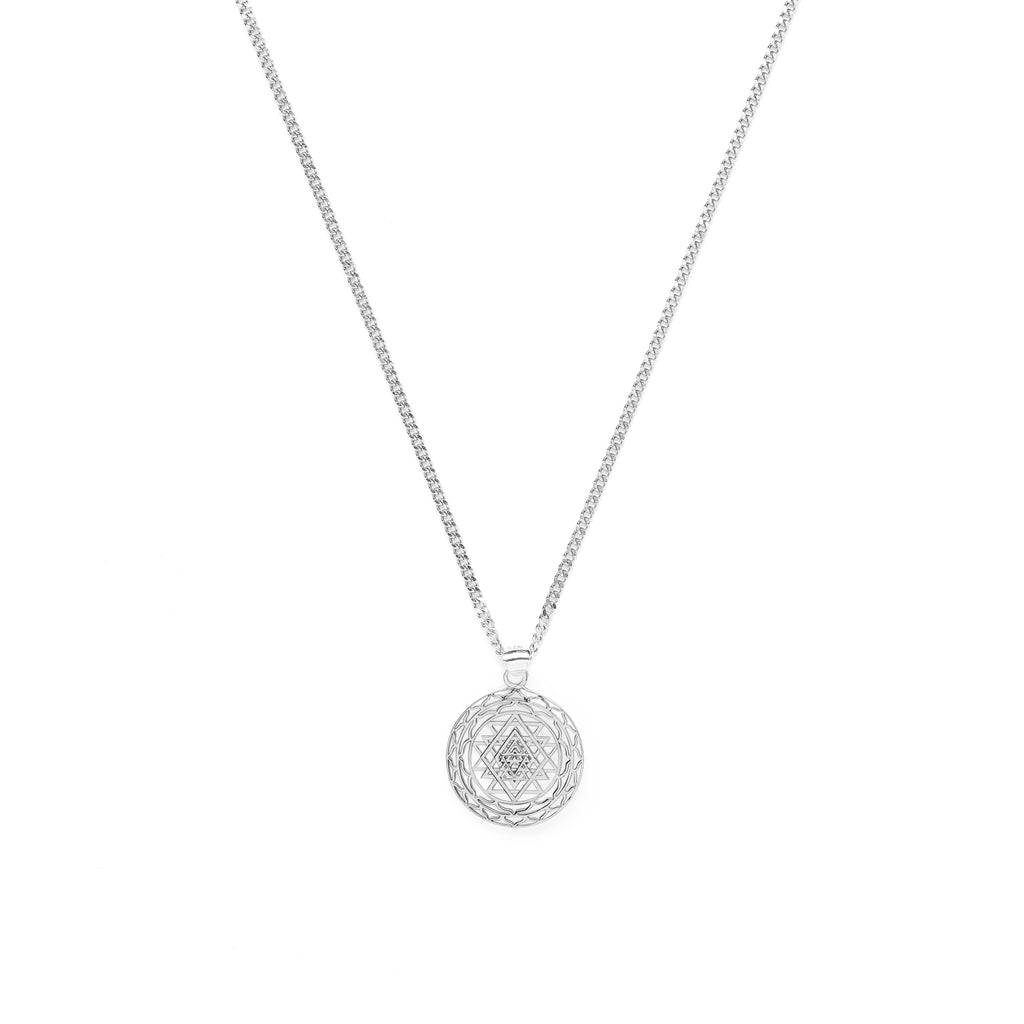 Sri Yantra Supreme Manifestor Necklace – White Rhodium – All Gender Sacred Geometry Jewelry