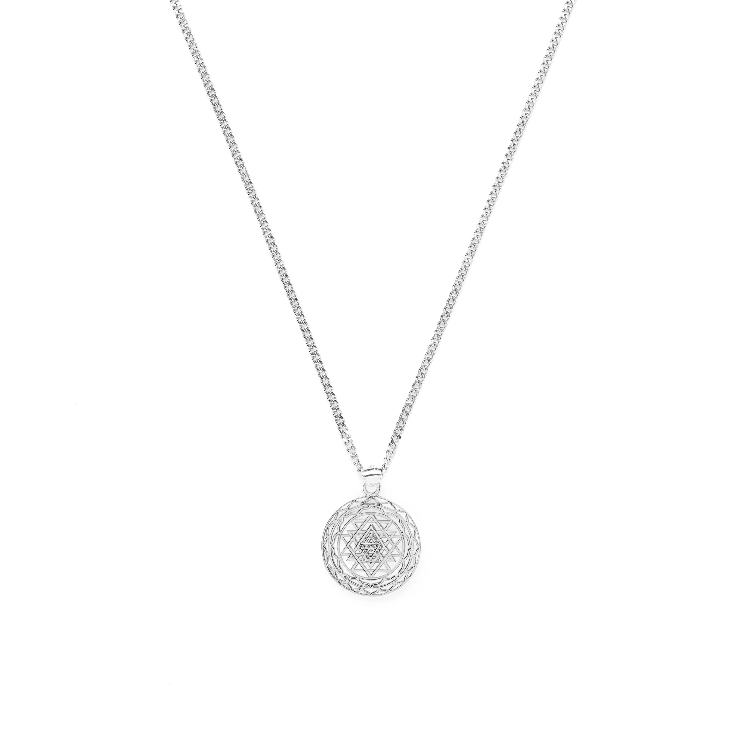 Sri Yantra Supreme Manifestor Necklace – White Rhodium – All Gender Sacred Geometry Jewelry