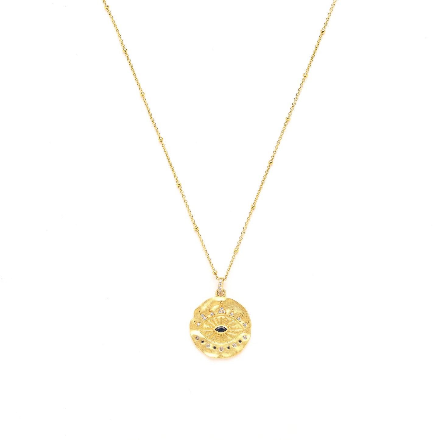 Evil Eye Protection Necklace, White Rhodium Sterling Silver with Sapphire and White Topaz, Matte Finish *Seen on Camilla Belle