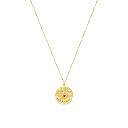 Evil Eye Protection Necklace, White Rhodium Sterling Silver with Sapphire and White Topaz, Matte Finish *Seen on Camilla Belle