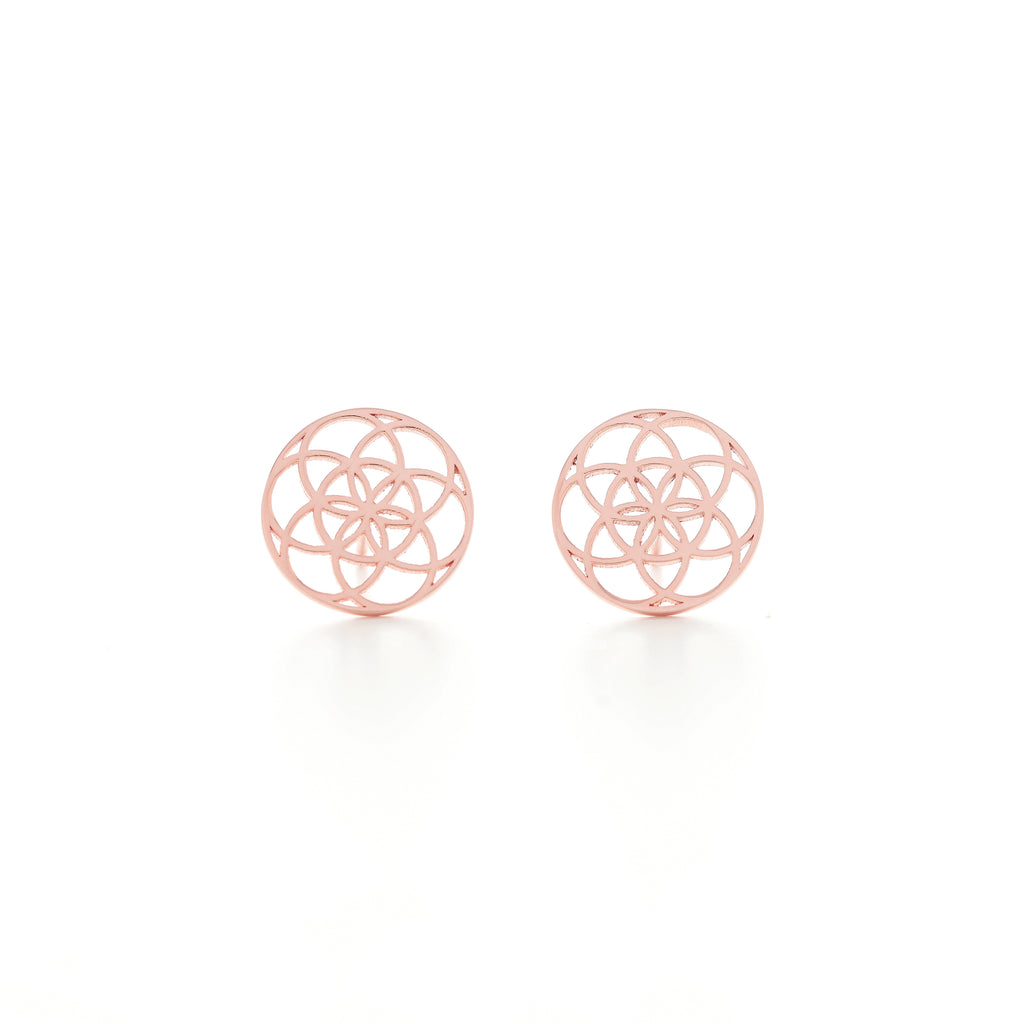 Seed of Life Sterling Stud Earrings - White Rhodium